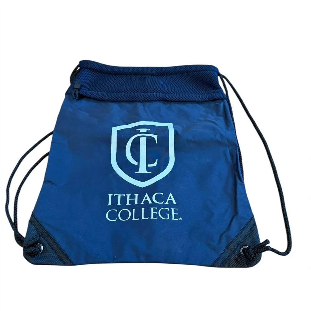 Ithaca College Blue Nylon Drawstring Bag. NEW